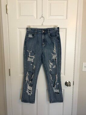 PacSun Mom Jean Medium Wash Destructed High Rise Size 28